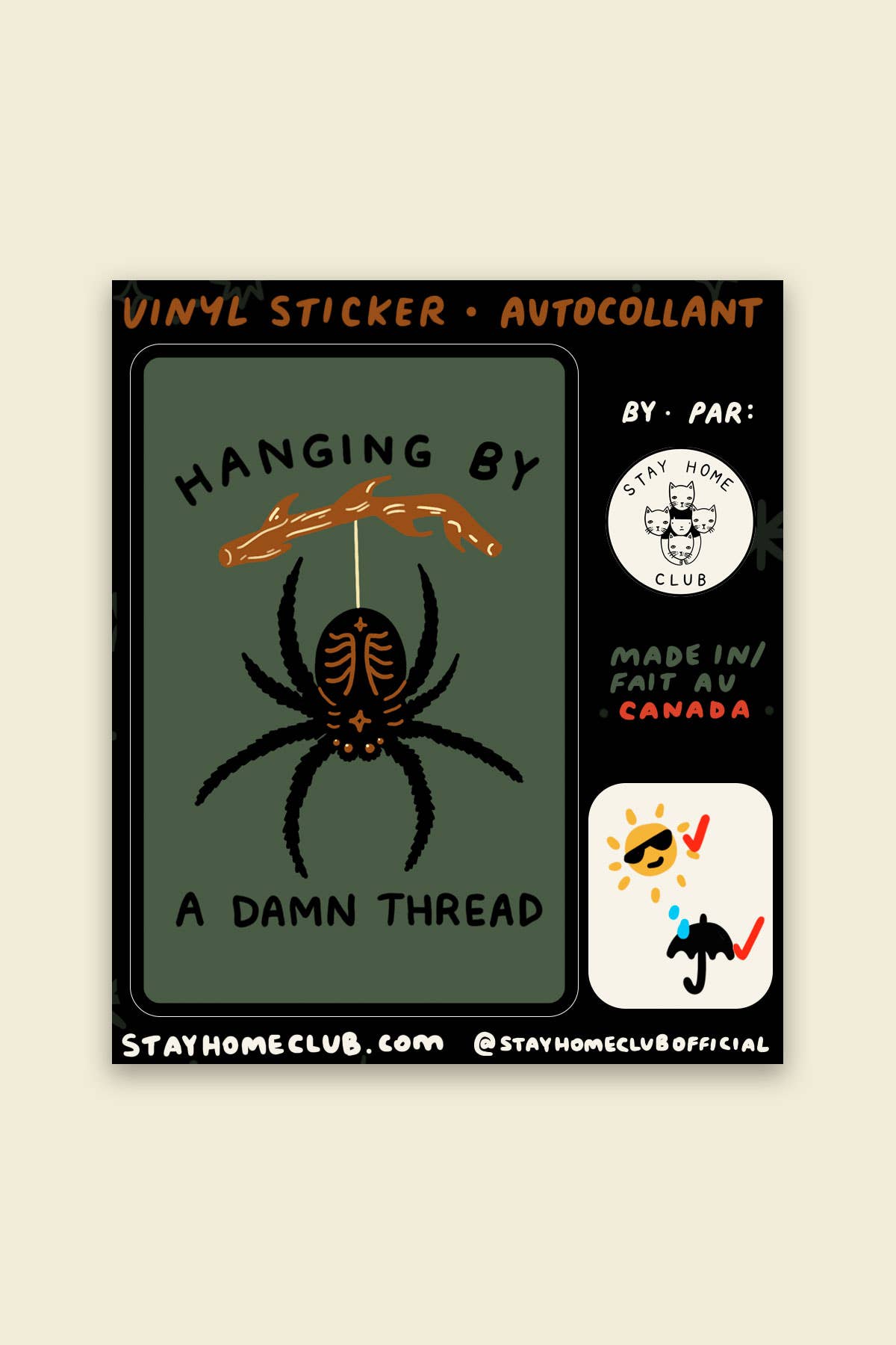 Stay Home Club - HANGING BY A DAMN THREAD Sticker