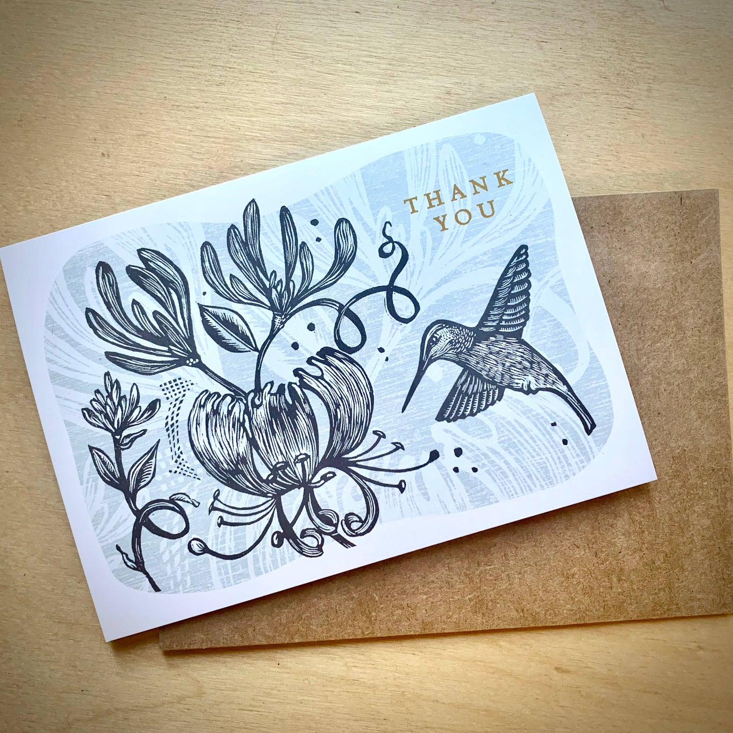 Hawk and Rose - ‘Hummingbird’ Linocut Art Thank You Art Card