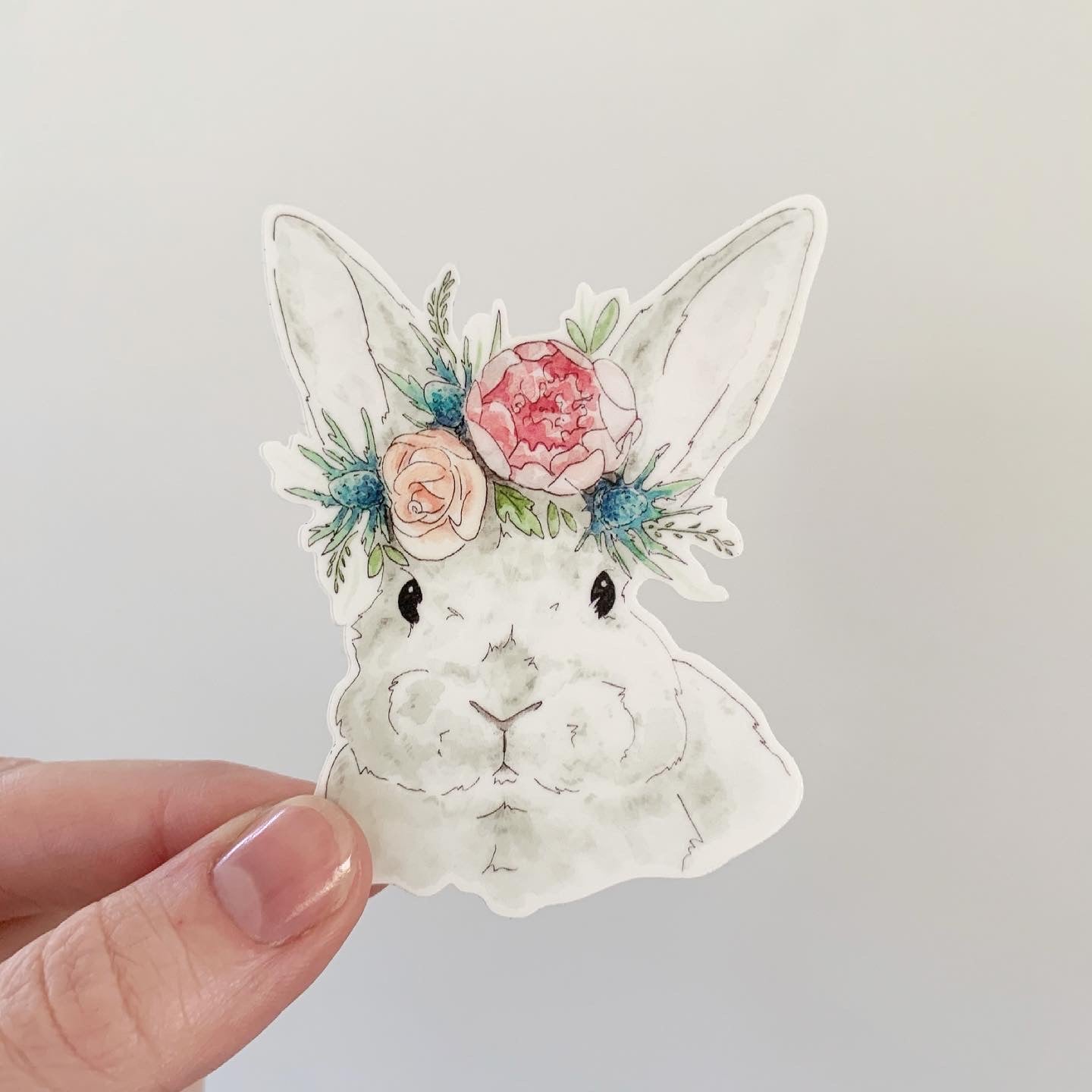 Critter Co. - SWEET GREY FLOWER BUNNY Sticker