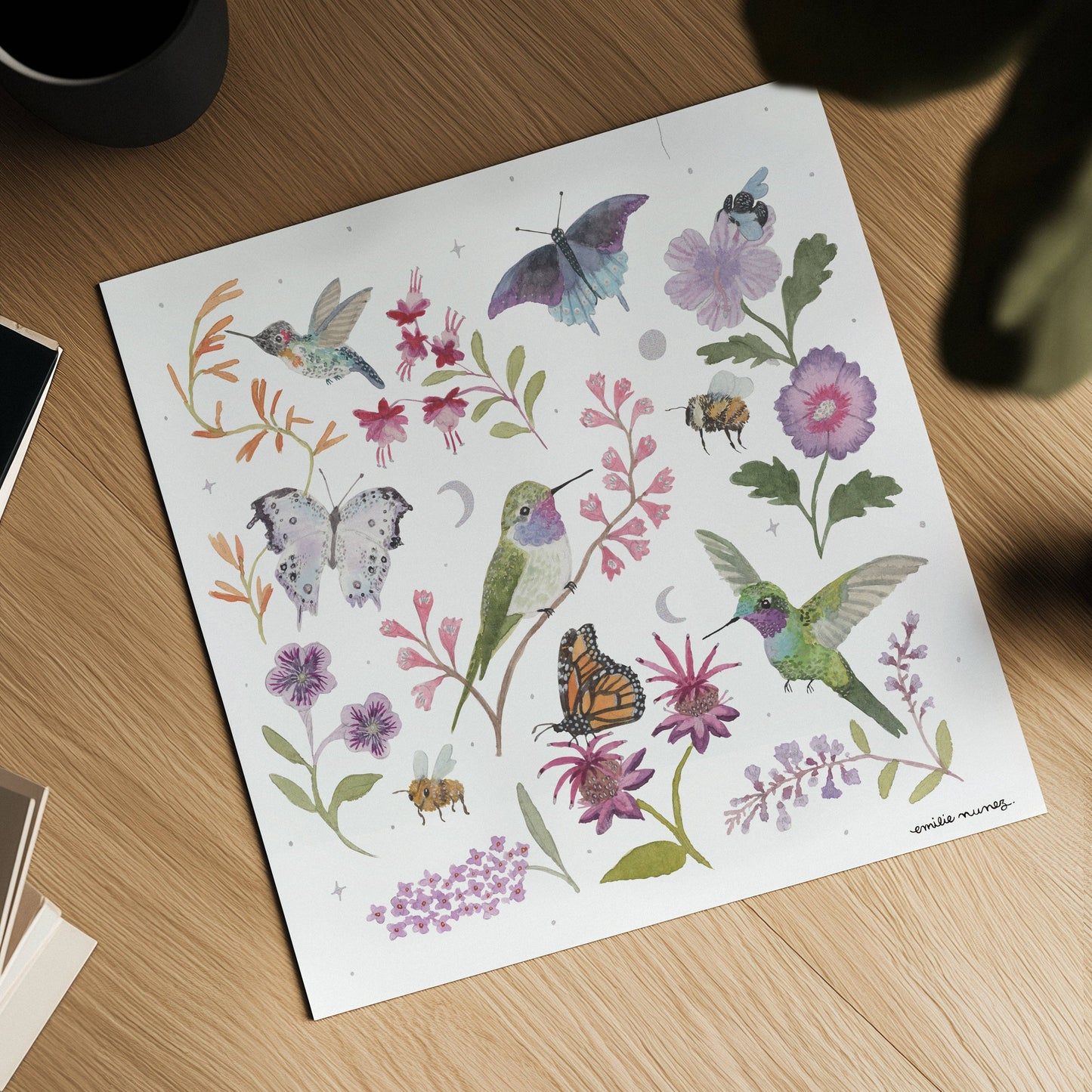 Emilie Nunez - Pollinators Art Print with Iridescent Foil