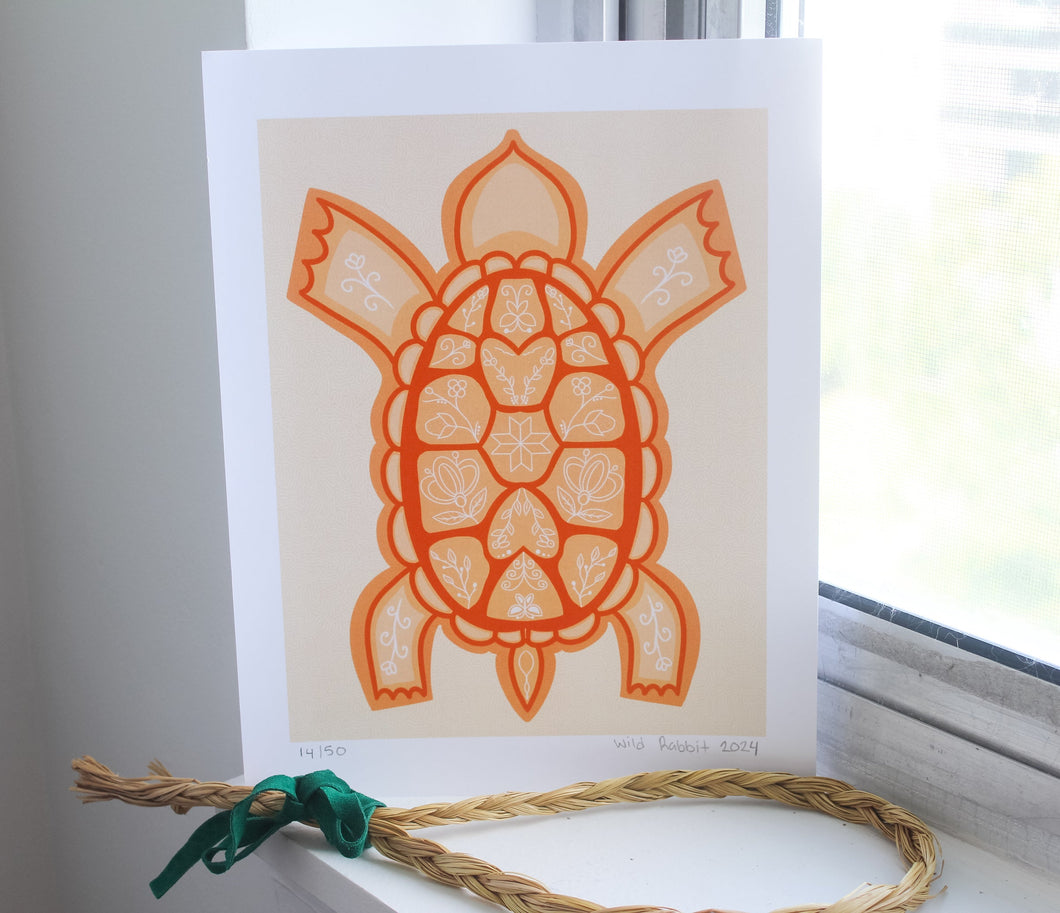 Wild Rabbit Beads - ORANGE TURTLE Art Print