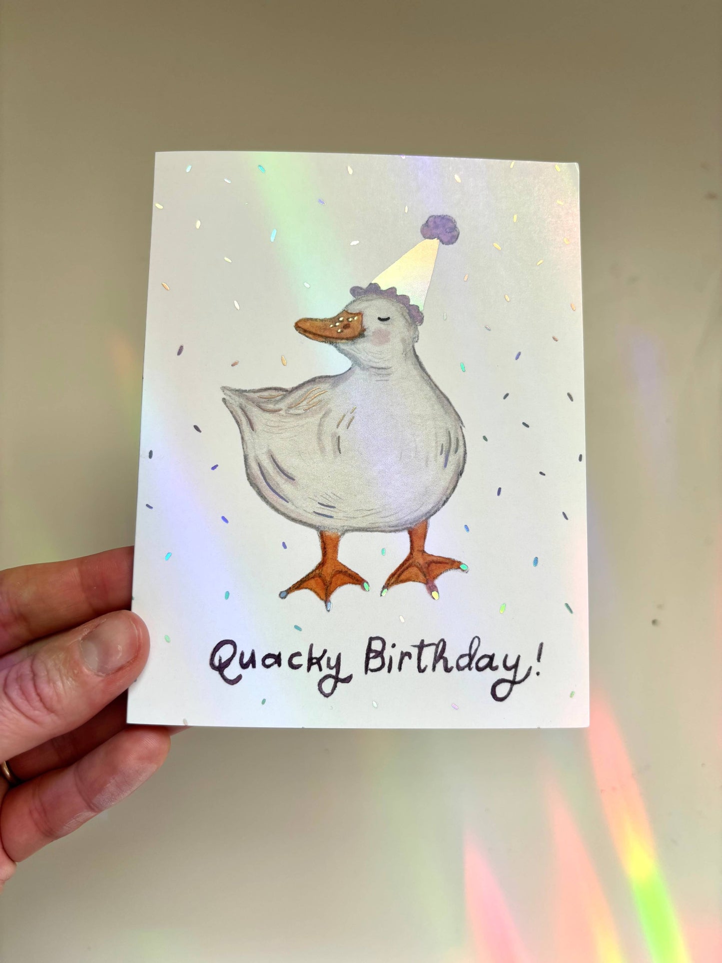 Emilie Nunez - "Quacky Birthday" Iridescent Foil Greeting Card