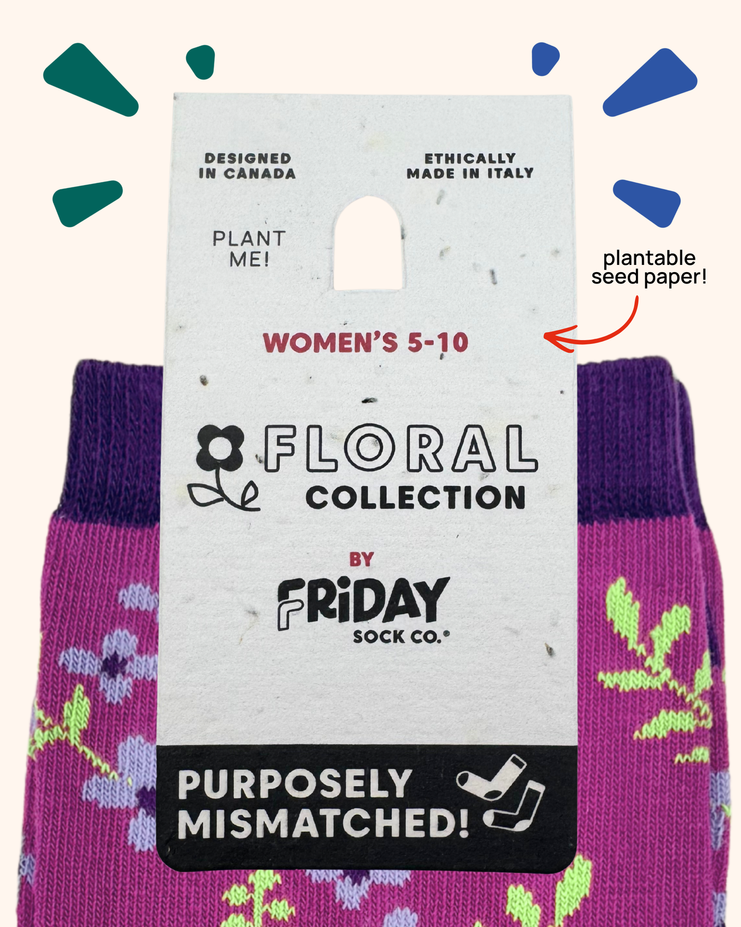 Friday Sock Co. - Women's Raspberry Bloom Mismatched Crew Socks