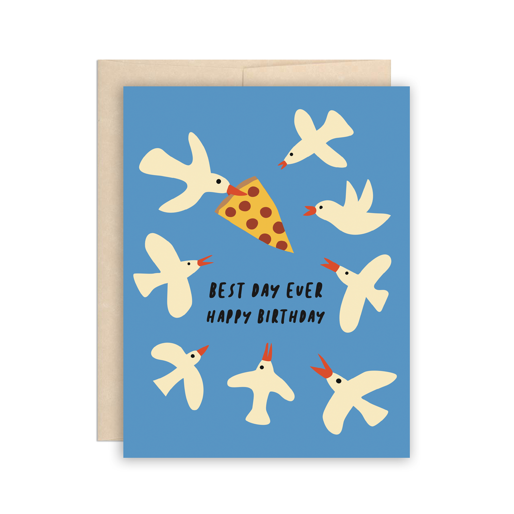 The Beautiful Project - Funny Pizza Seagulls Birthday Card