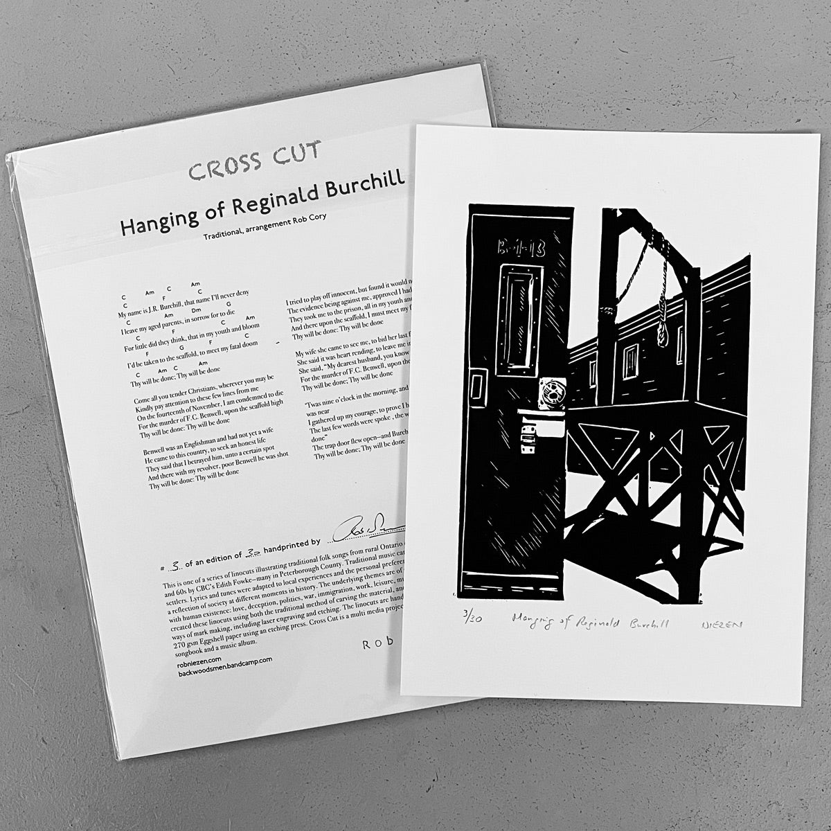 Hanging of Reginald Burchill linocut