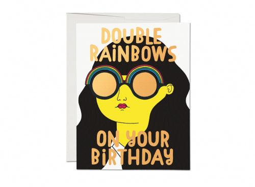 Red Cap Cards - DOUBLE RAINBOWS Foil Birthday Card