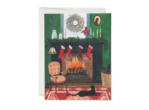 Red Cap Cards - CHRISTMAS BY THE FIREPLACE Holiday Card