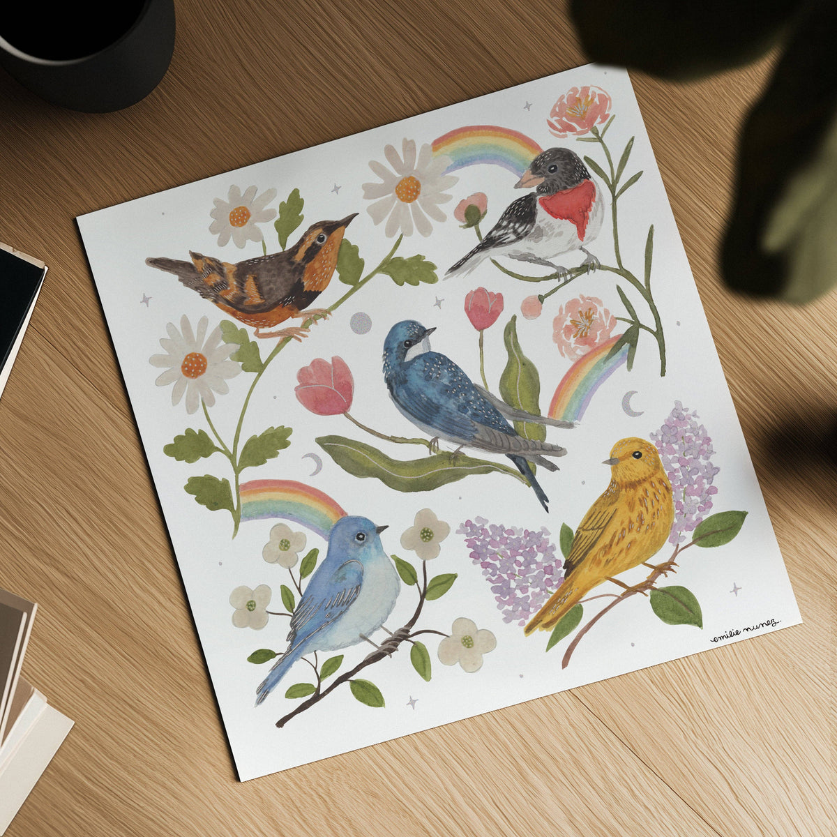Emilie Nunez - Song Birds Art Print with Iridescent Foil