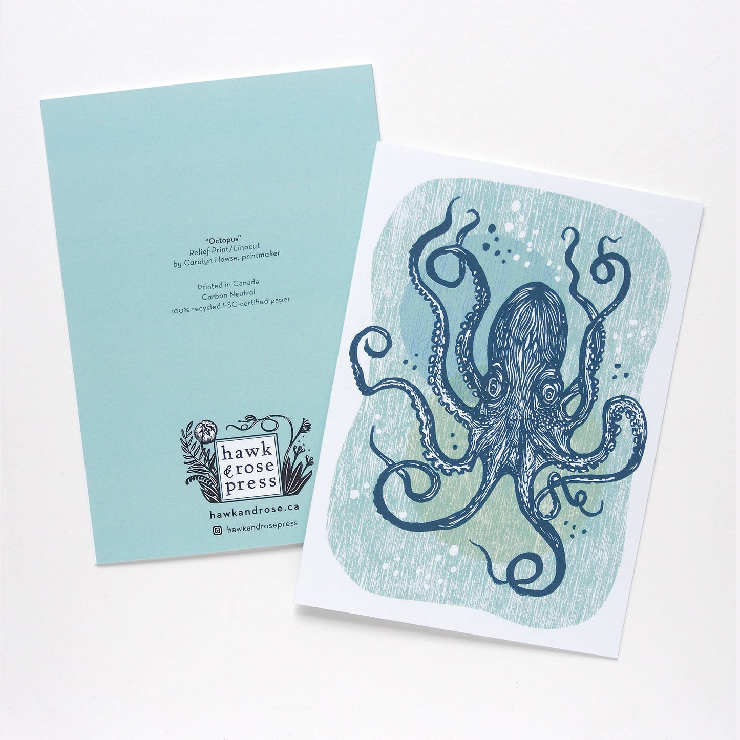 Hawk and Rose - ‘Octopus’ Linocut Art Card