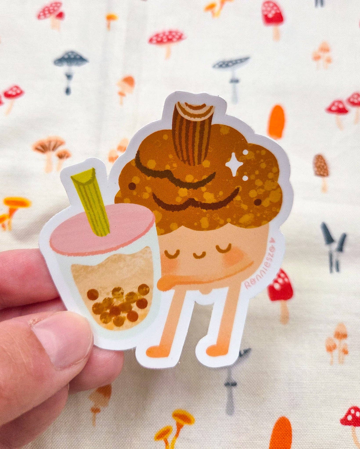 RonnieSzo Art - COZY BUBBLE TEA ACORN Sticker