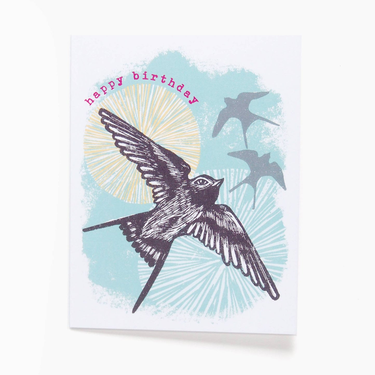 Hawk and Rose - ‘Swallows’ Linocut Birthday Art Card