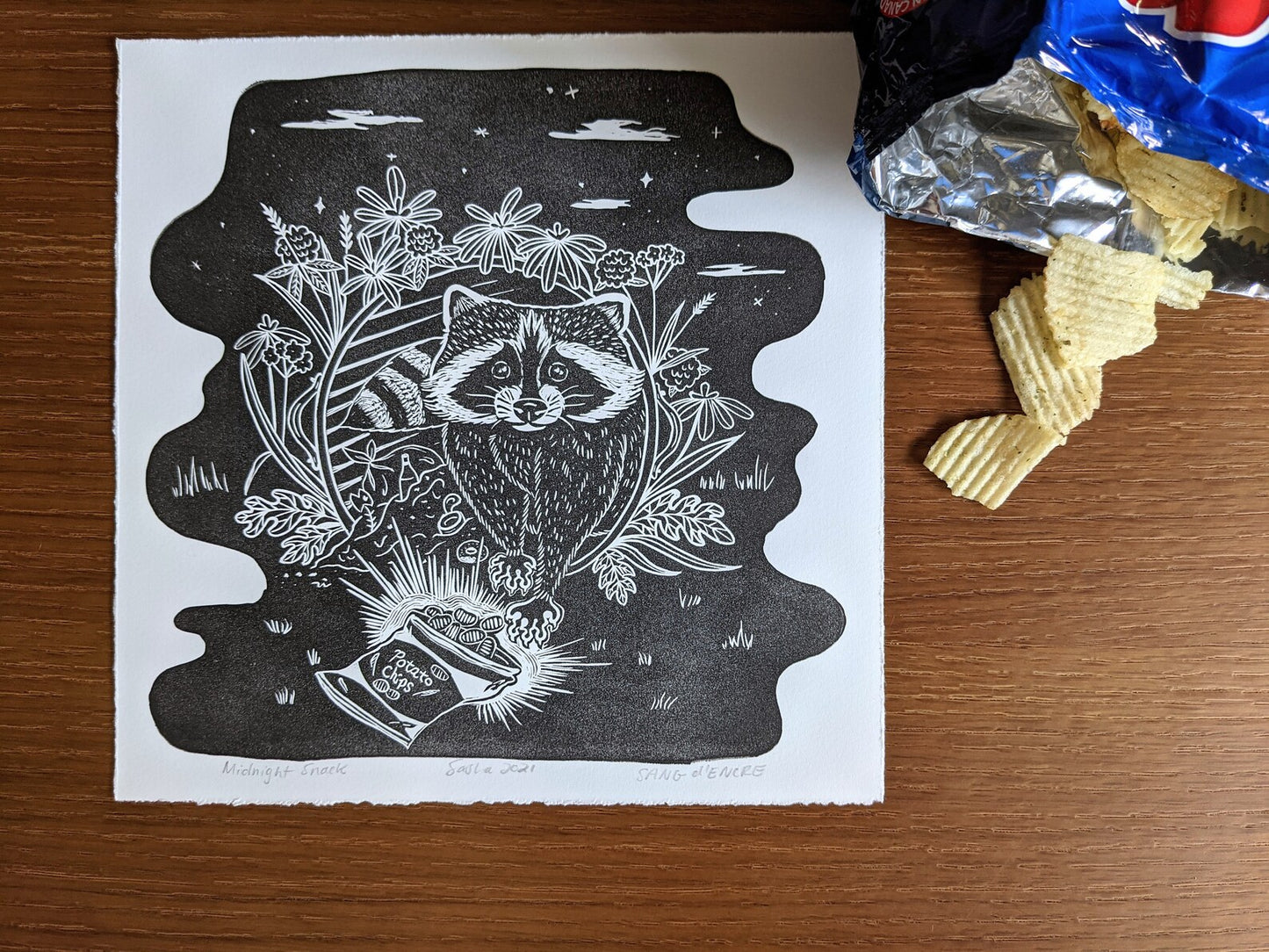 Sang'd Encre Studio - "Midnight Snack" Linocut Print