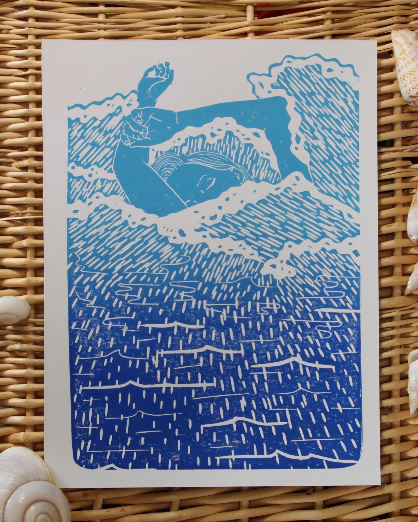 Erin Hollingshead - "Mermaid in the Waves" Linocut Print