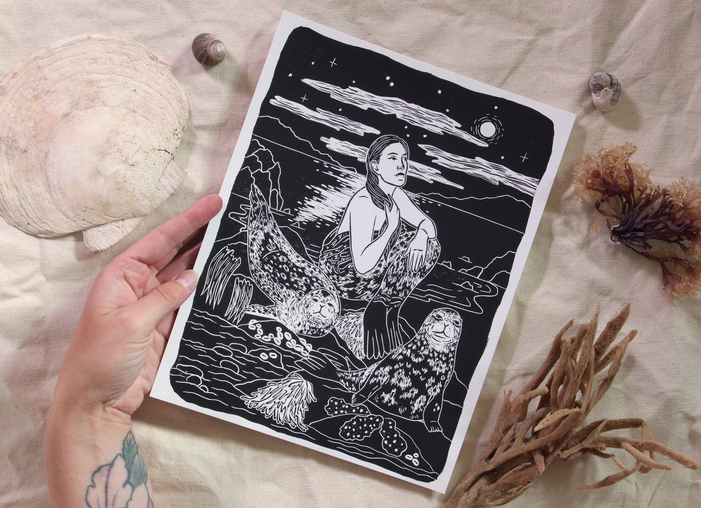 Erin Hollingshead - "Selkies II" Linocut Print