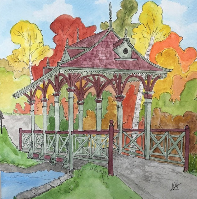 Karin McLean - AUTUMN KALEIDOSCOPE AT PAGODA BRIDGE (8" X 8")