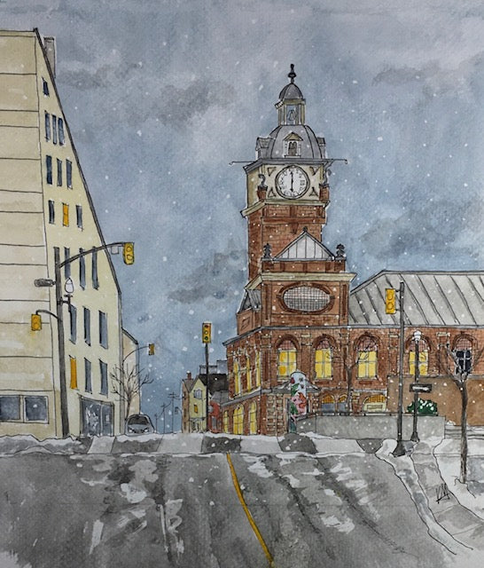 Karin McLean - SNOWY MARKET HALL (8" X 8")