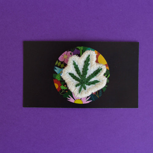 cannabis leaf - embroidered brooch