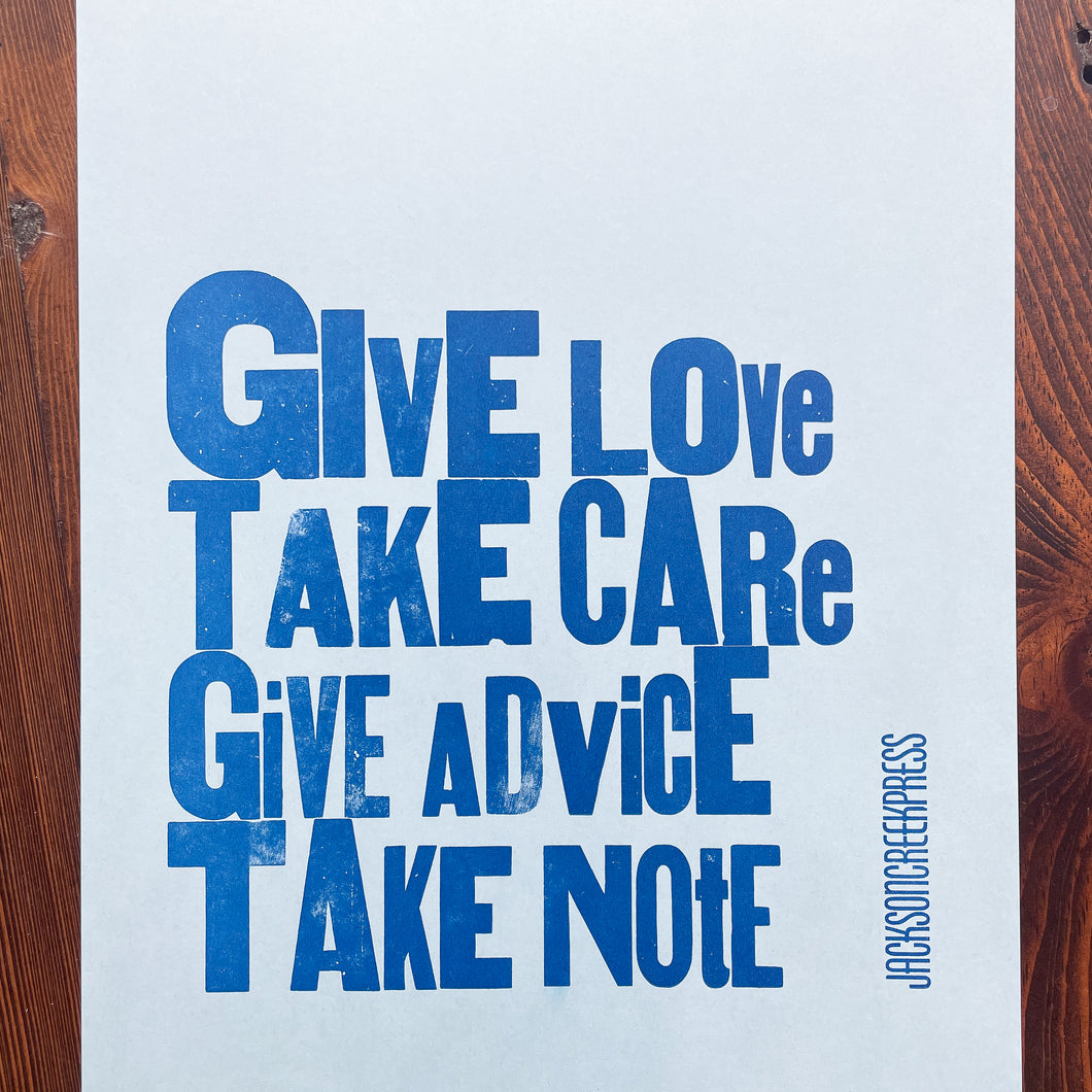 Give Love, Take Care/ Give Advice, Take Note 11x14