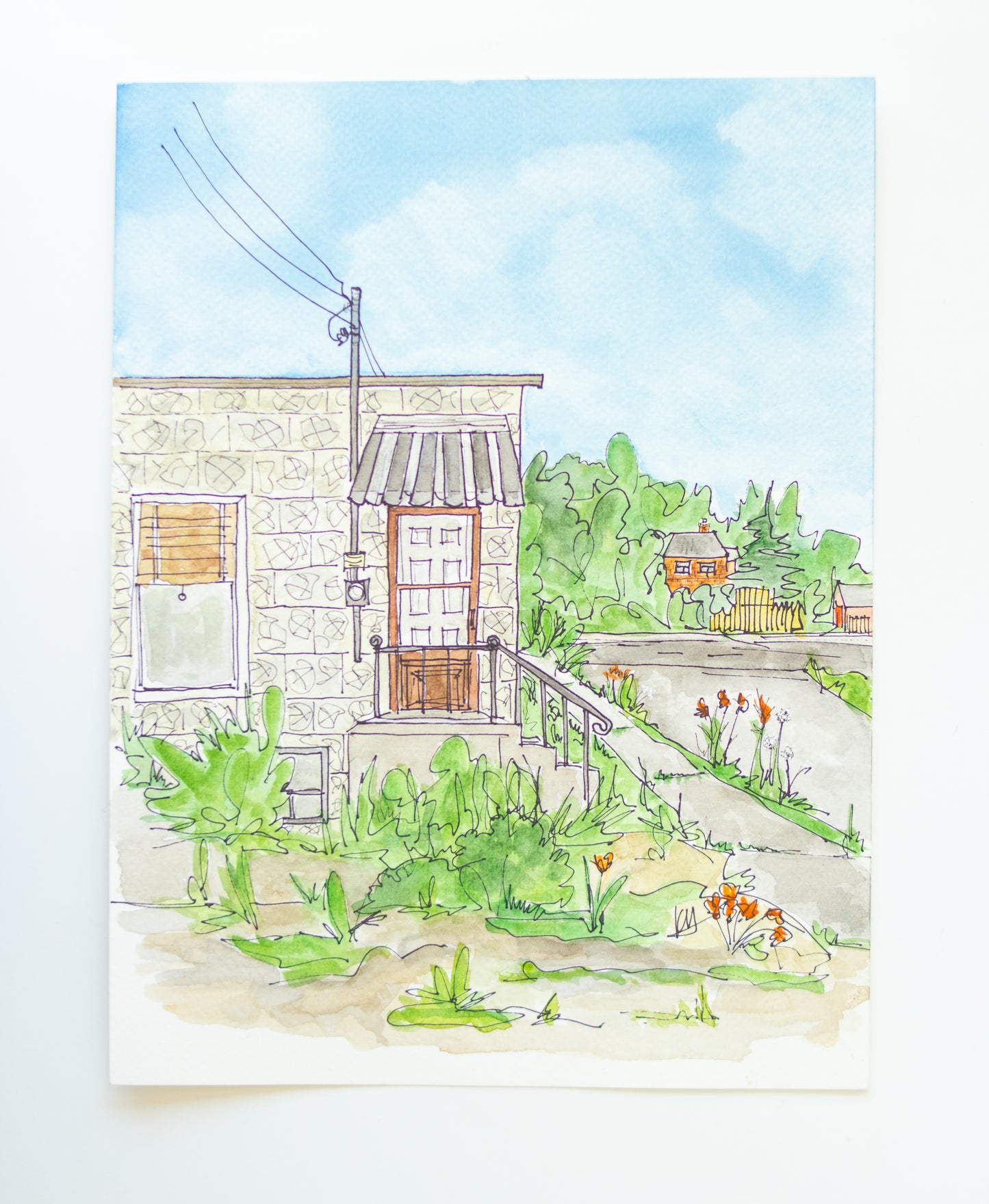 Karin McLean - CINDER BLOCK HOUSE Original Artwork (9" X 12")