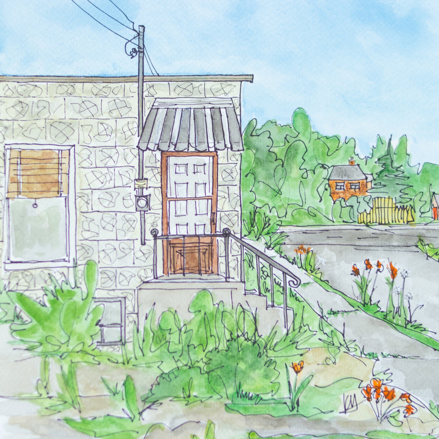 Karin McLean - CINDER BLOCK HOUSE Original Artwork (9" X 12")
