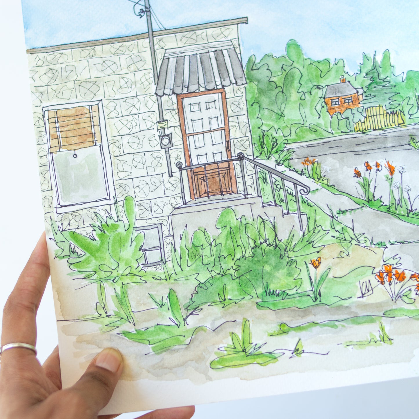 Karin McLean - CINDER BLOCK HOUSE Original Artwork (9" X 12")