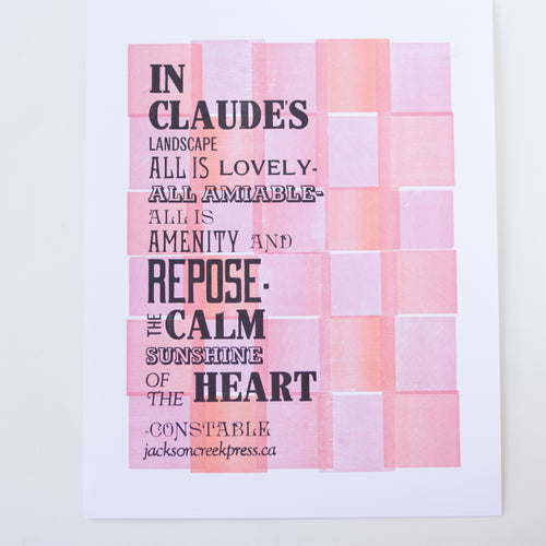 in Claude's garden- broadside letterpress print 11 x 14