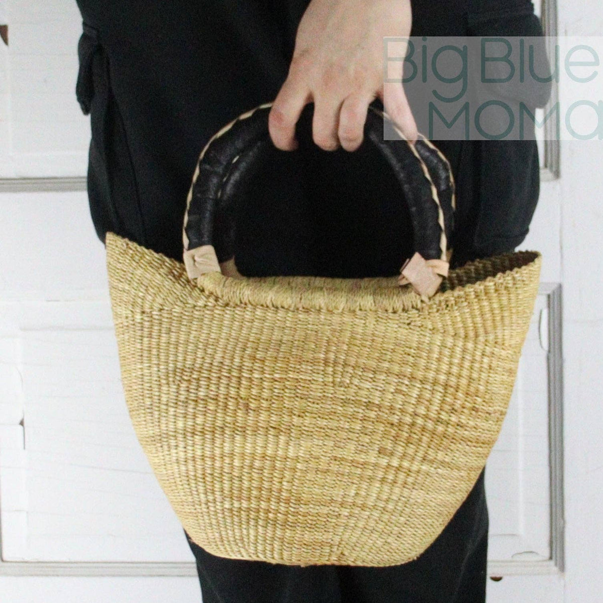 Big Blue Moma - Bolga Basket SMALL U SHOPPER (Natural Palette)