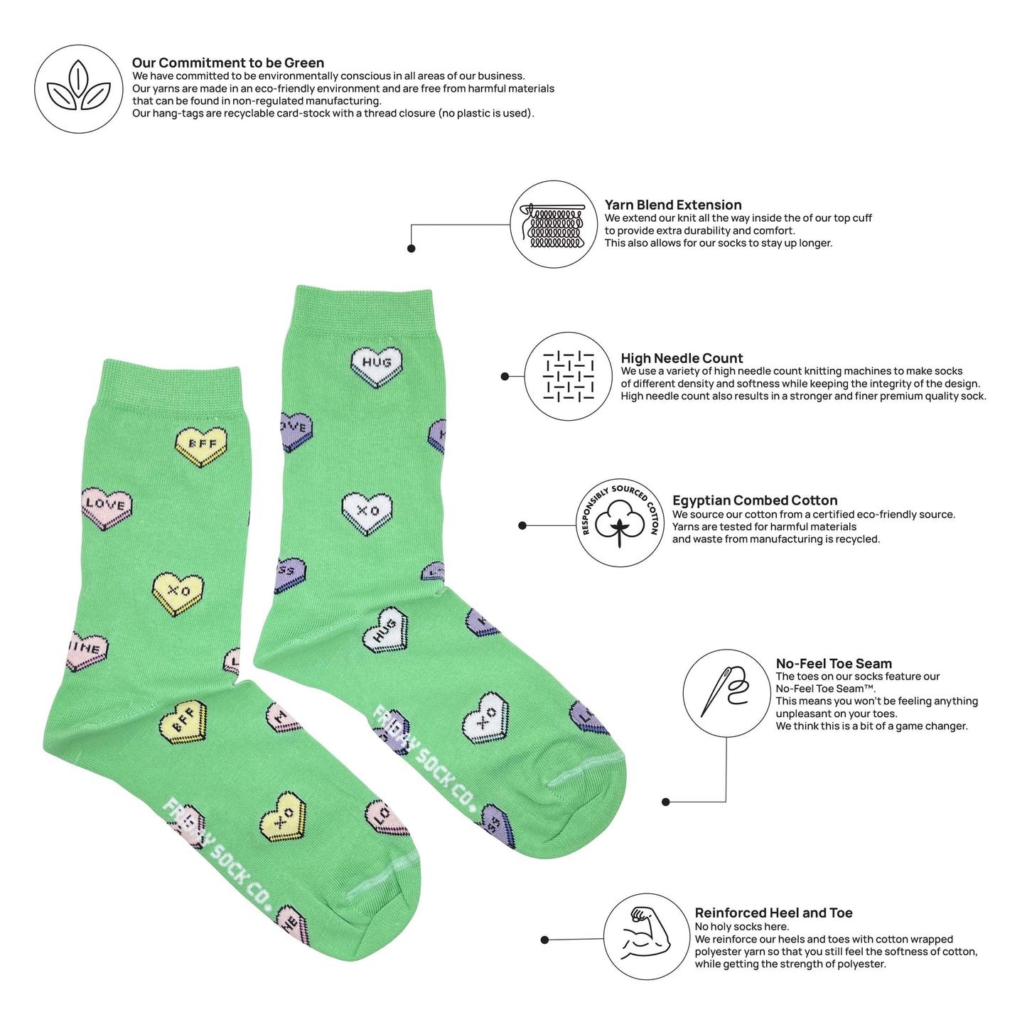 Friday Sock Co. - Women's Socks | Green Candy Hearts