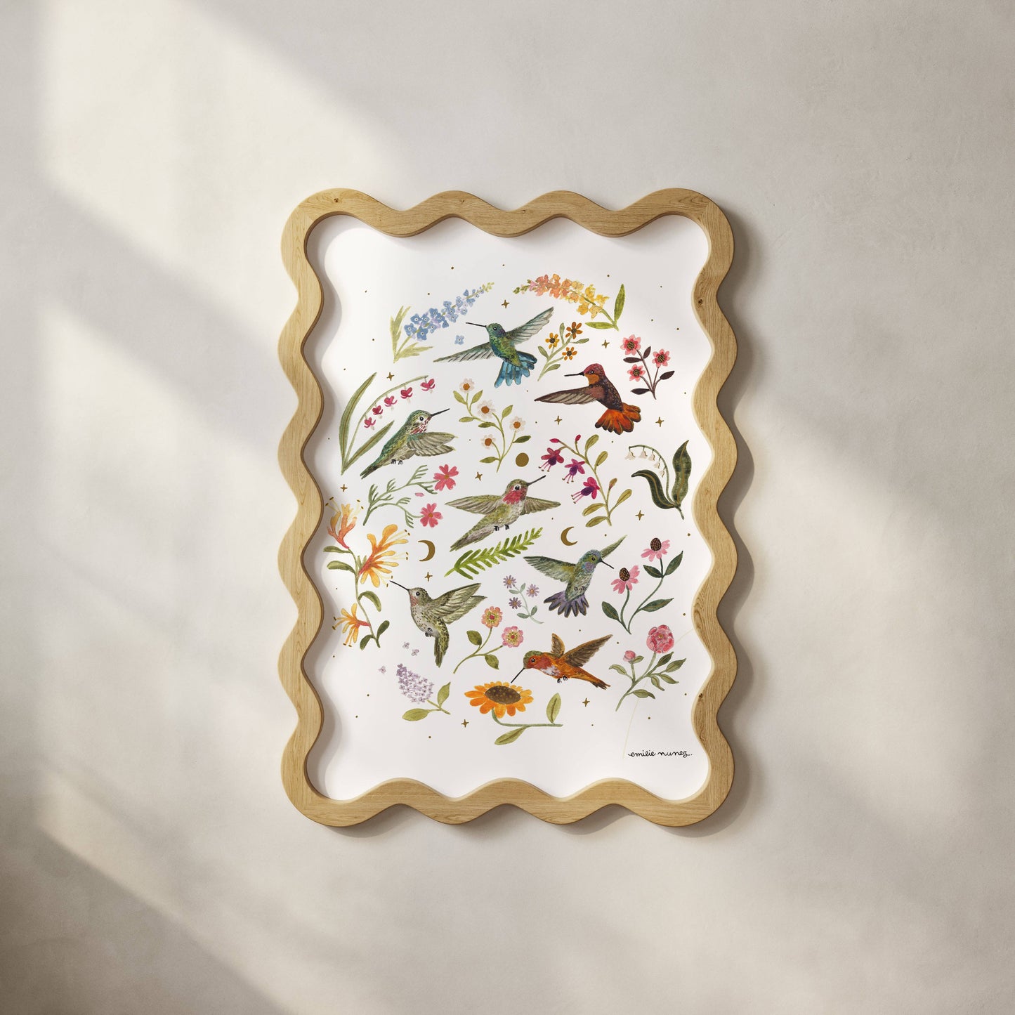 Emilie Nunez - Hummingbird Garden Art Print with Iridescent Foil