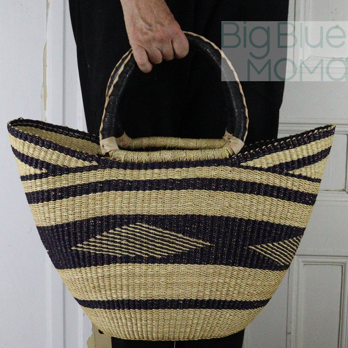 Big Blue Moma - Bolga Basket LARGE U SHOPPER (Natural Palette)