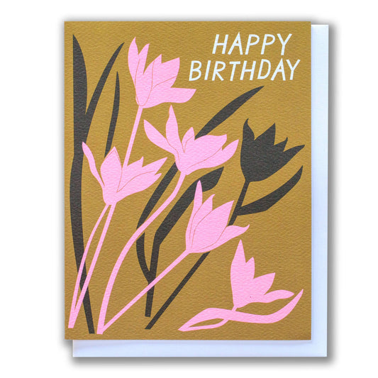 Banquet Workshop - Brown & Pink Tulip Birthday Card