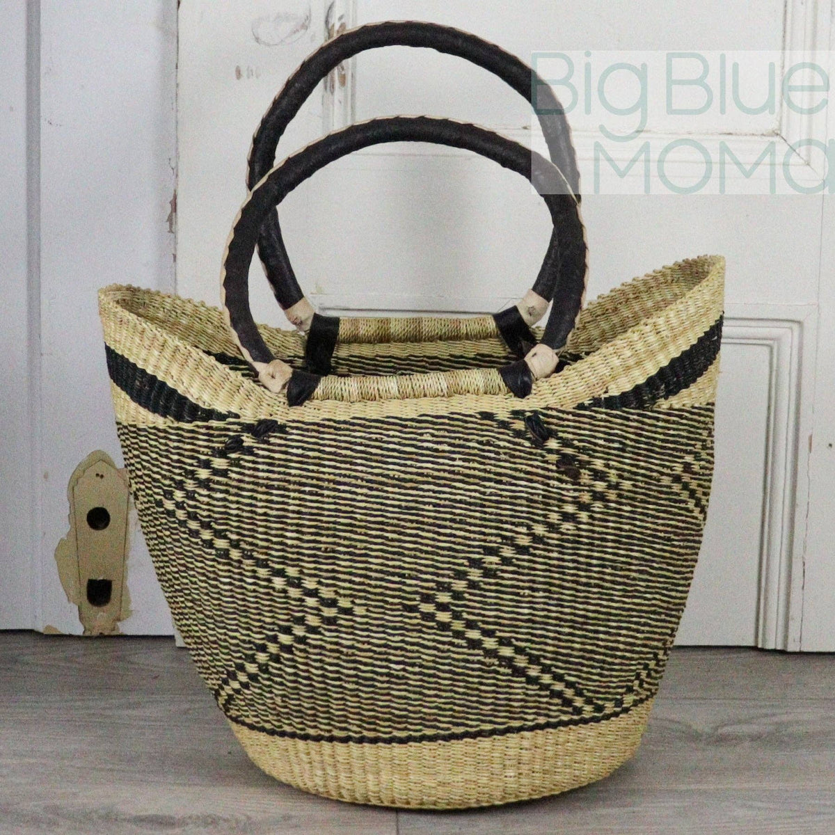 Big Blue Moma - Bolga Basket LARGE U SHOPPER (Natural Palette)