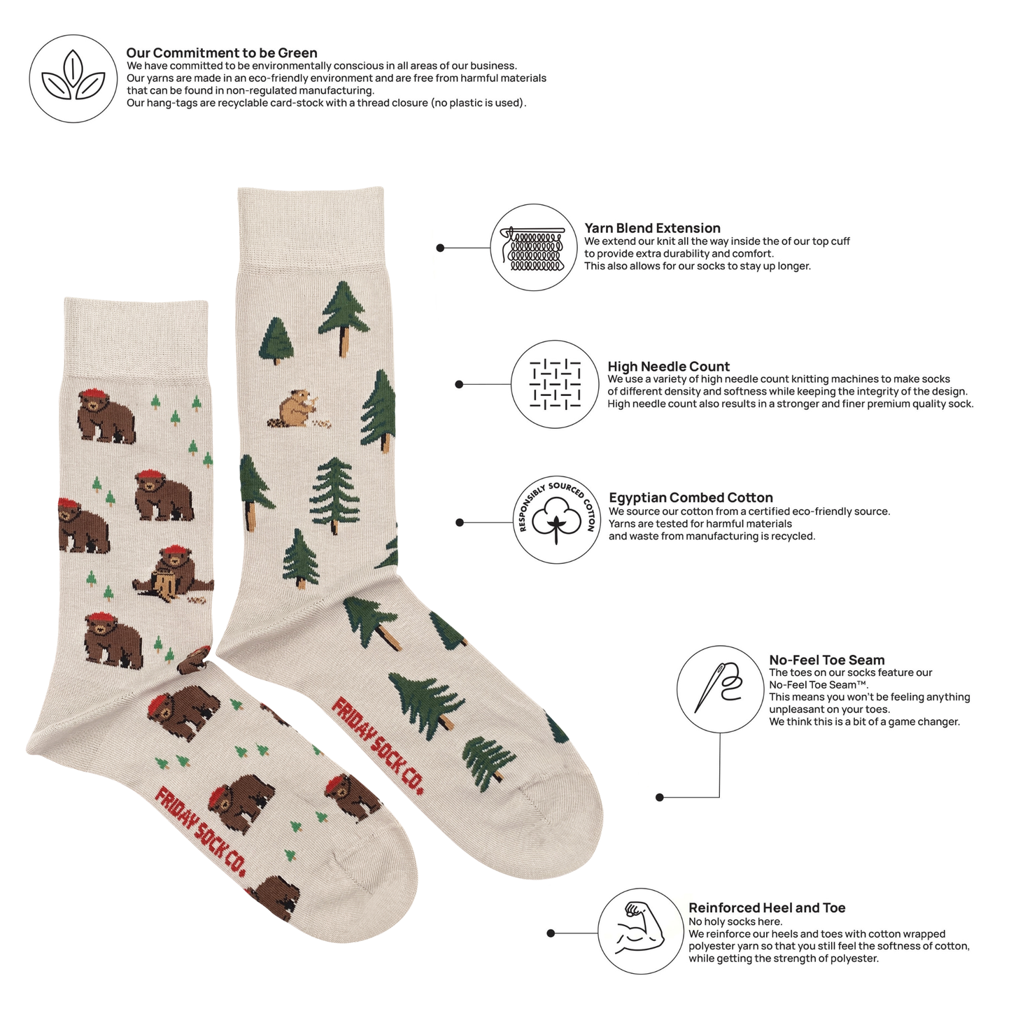 Friday Sock Co. - Men's Socks Bear in Hat and Trees