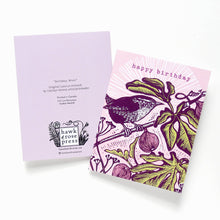 Hawk and Rose - ‘Wren’ Linocut Birthday Art Card