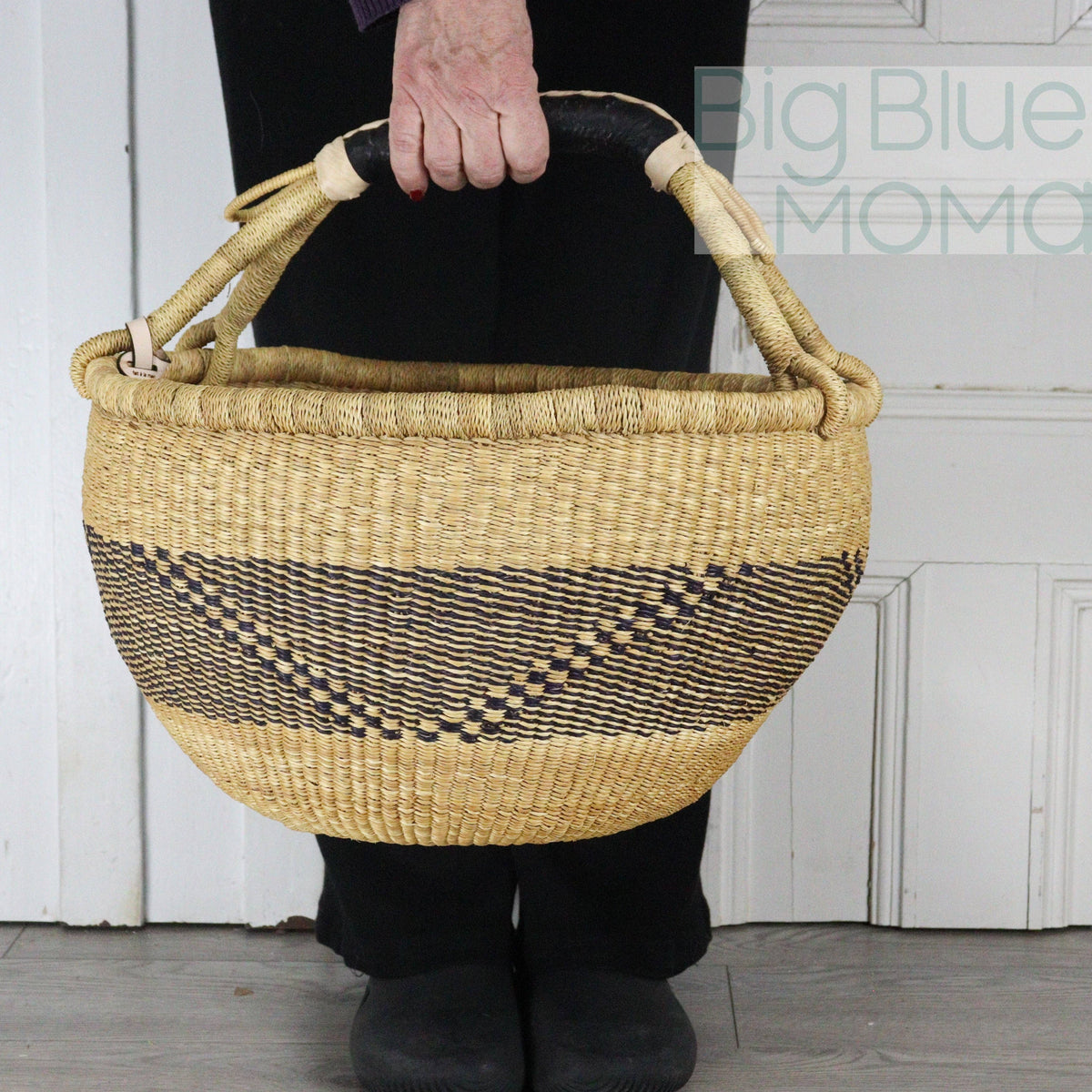 Big Blue Moma - Bolga Basket LARGE ROUND (Natural Palette)
