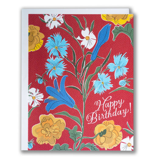 Banquet Workshop - Red Vintage Floral Birthday Card: Red Vintage Floral Birthday Card