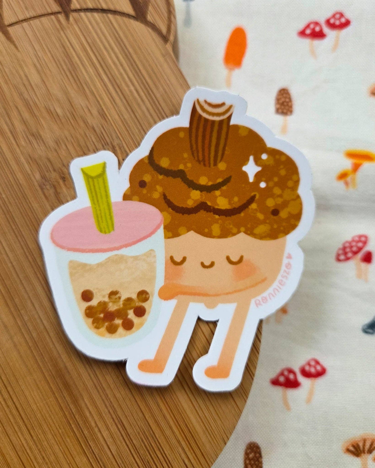 RonnieSzo Art - COZY BUBBLE TEA ACORN Sticker