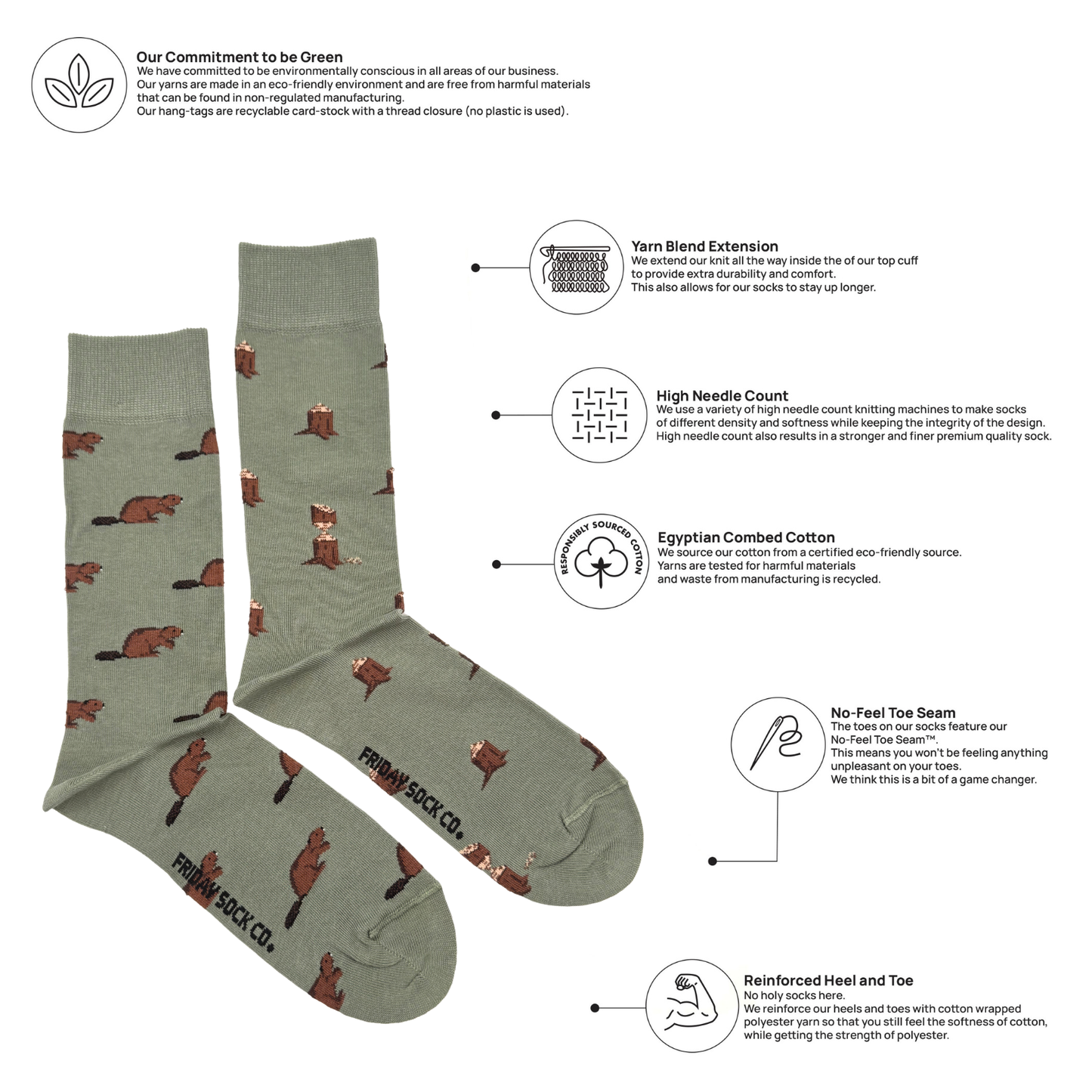 Friday Sock Co. - Men's Beaver & Log Mismatched Socks