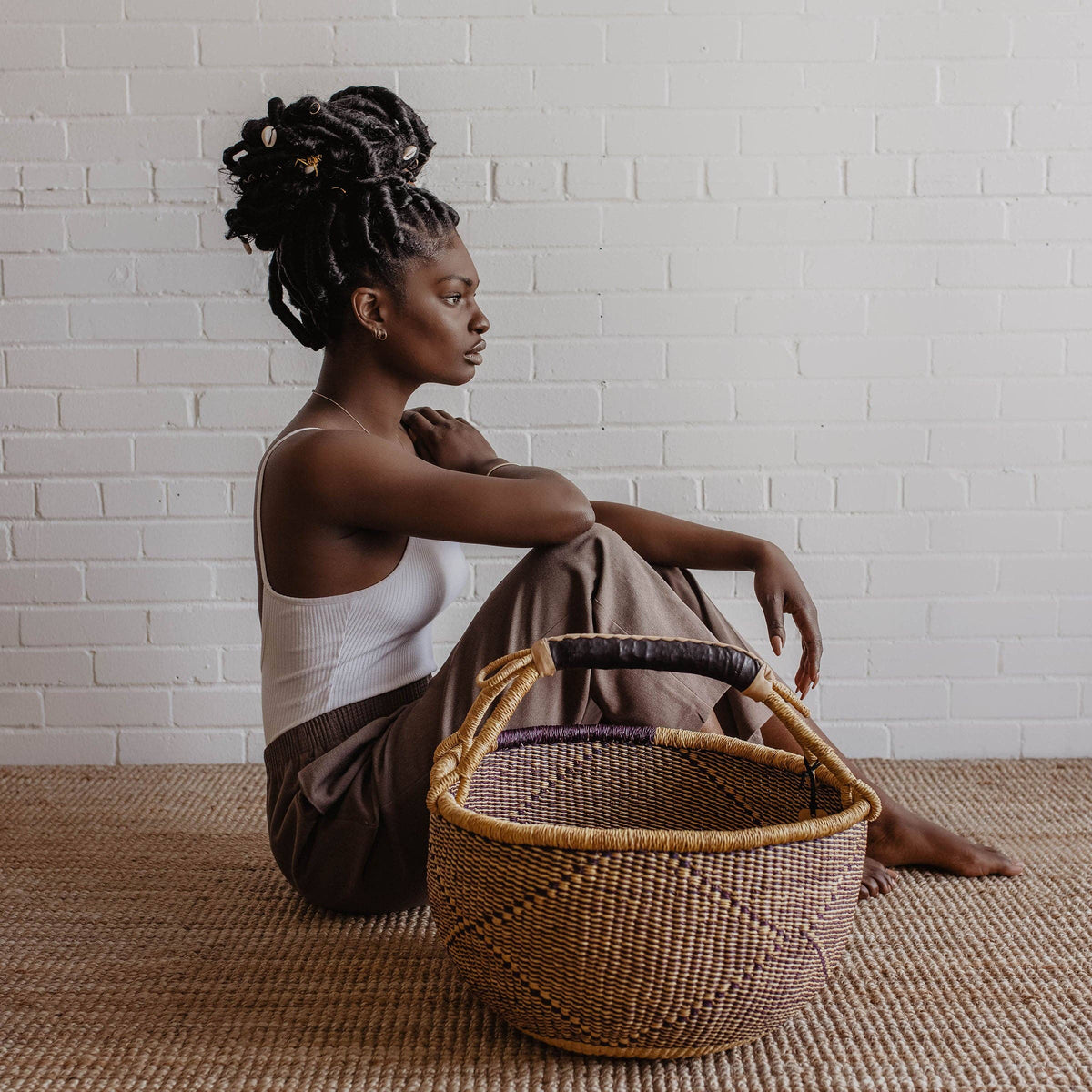 Big Blue Moma - Bolga Basket LARGE ROUND (Natural Palette)