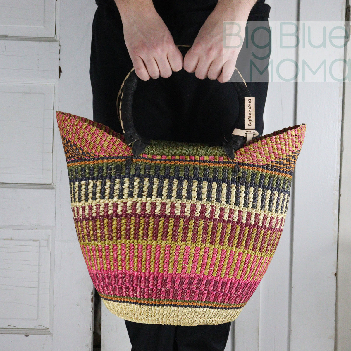 Big Blue Moma - Bolga Basket LARGE U SHOPPER (Variety of Colours)
