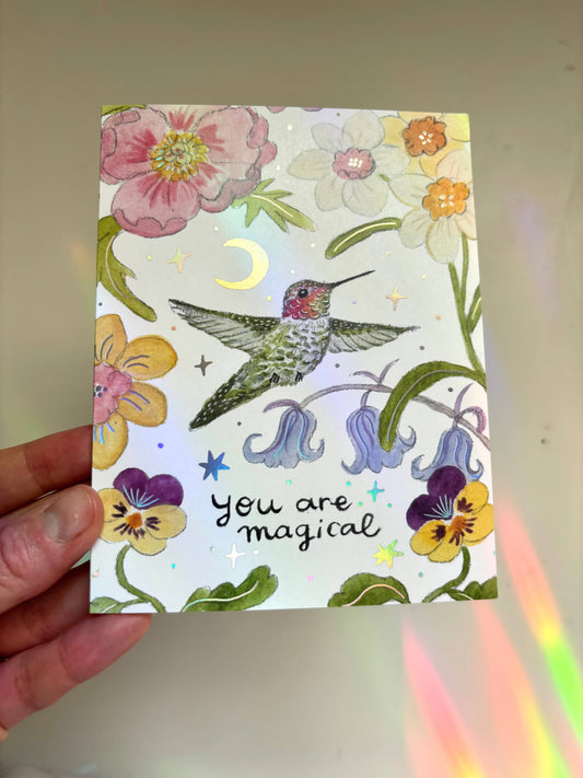 Emilie Nunez - "You Are Magical" Hummingbird Iridescent Foil Greeting Card
