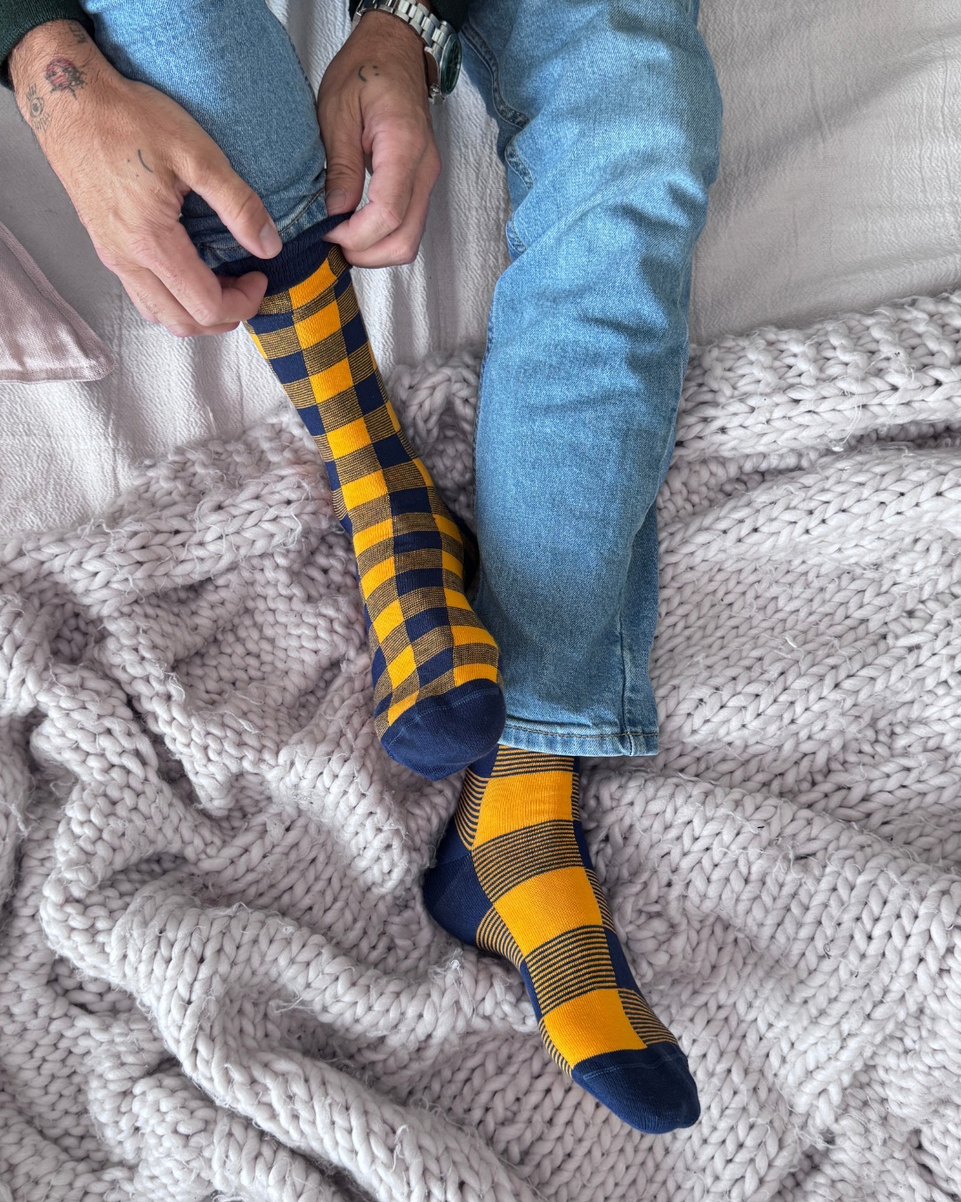 Friday Sock Co. - Men's Modern Plaid Mid-Calf Socks