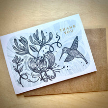Hawk and Rose - ‘Hummingbird’ Linocut Art Thank You Art Card