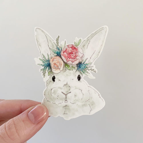 Critter Co. - SWEET GREY FLOWER BUNNY Sticker