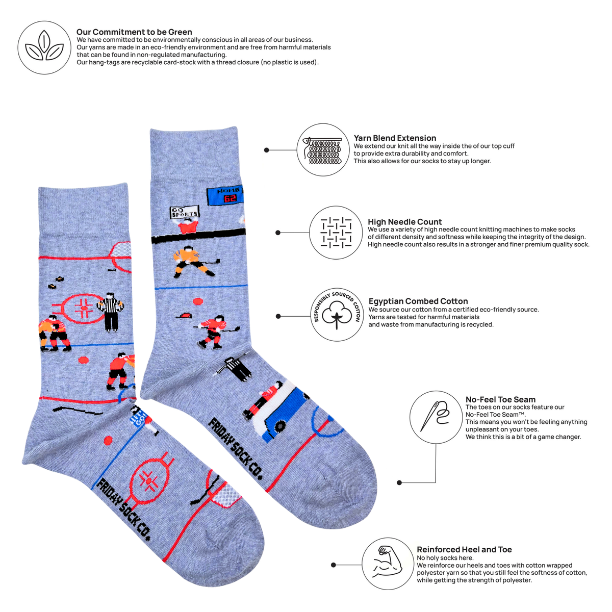 Friday Sock Co. - Men’s Funny Hockey Mid-Calf Scene Socks