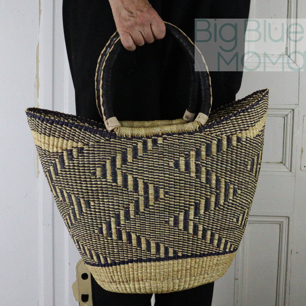 Big Blue Moma - Bolga Basket LARGE U SHOPPER (Natural Palette)