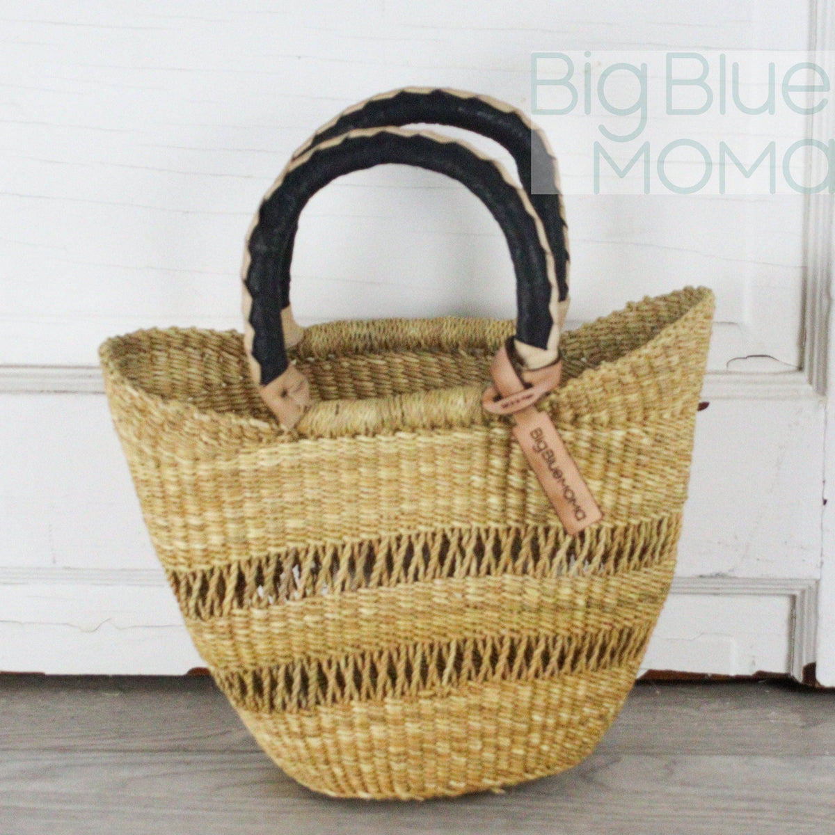 Big Blue Moma - Bolga Basket SMALL U SHOPPER (Natural Palette)