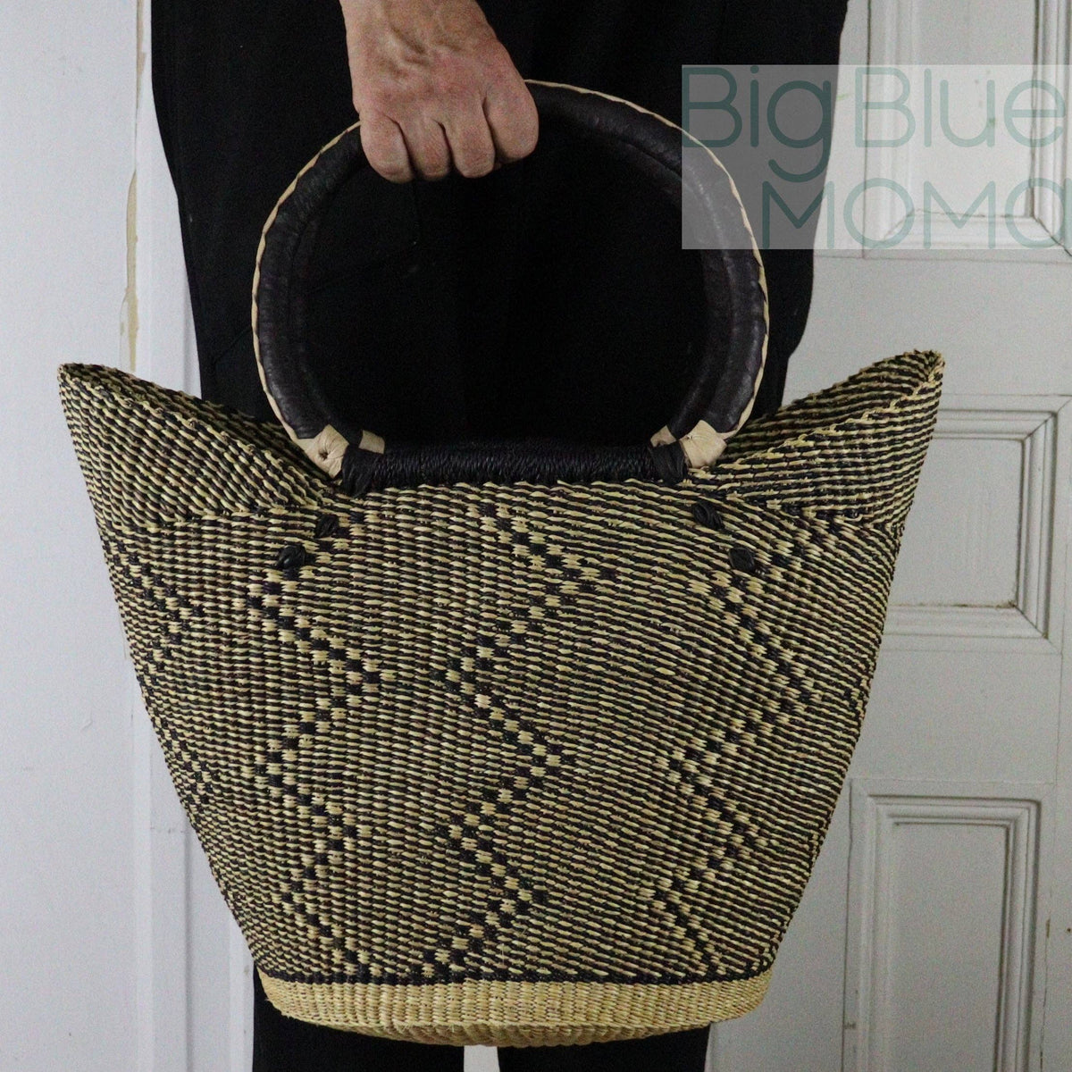 Big Blue Moma - Bolga Basket LARGE U SHOPPER (Natural Palette)