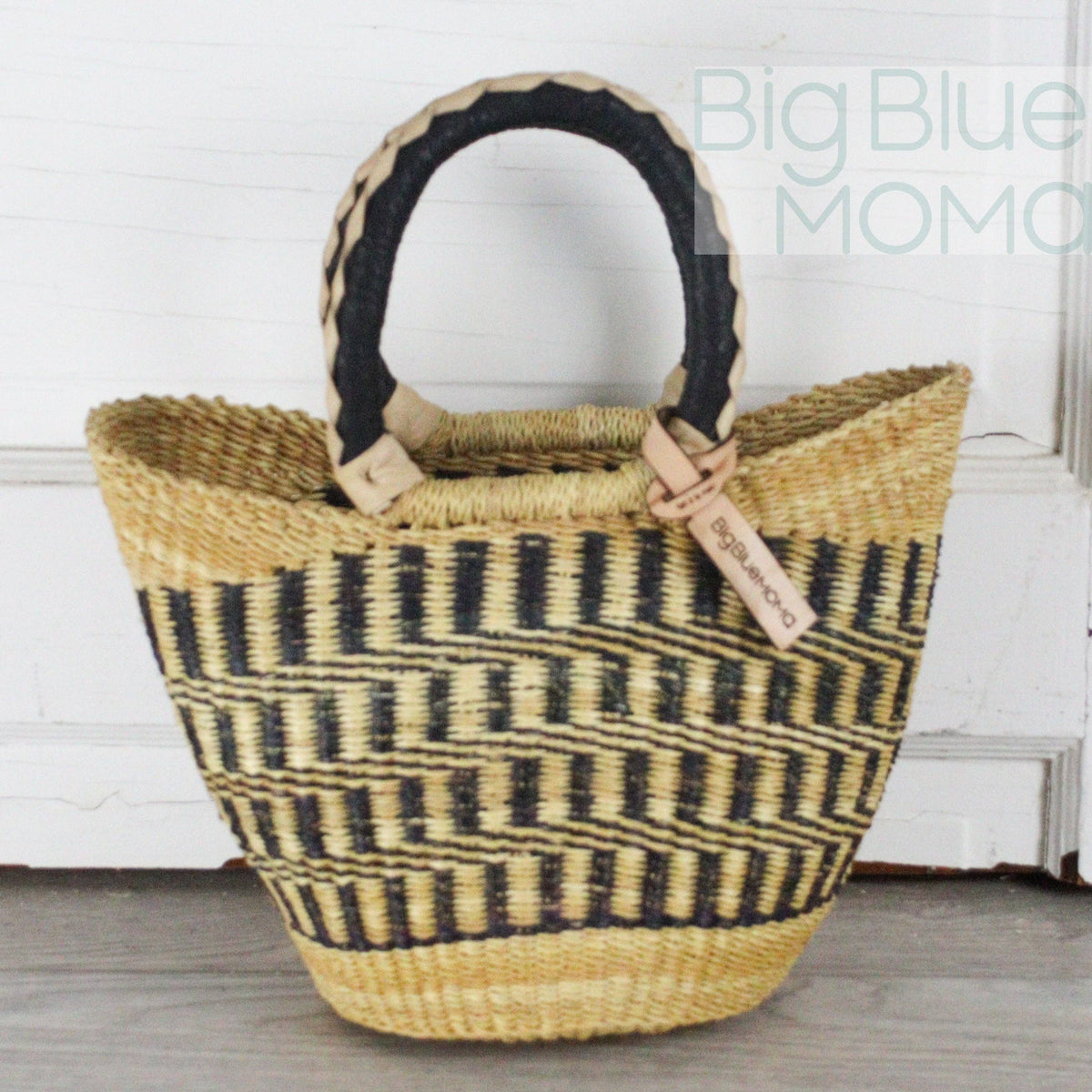 Big Blue Moma - Bolga Basket SMALL U SHOPPER (Natural Palette)