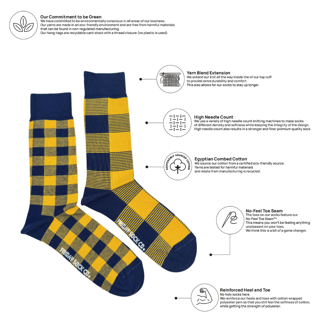 Friday Sock Co. - Men's Modern Plaid Mid-Calf Socks